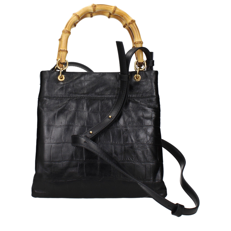 Black leather handbag-null