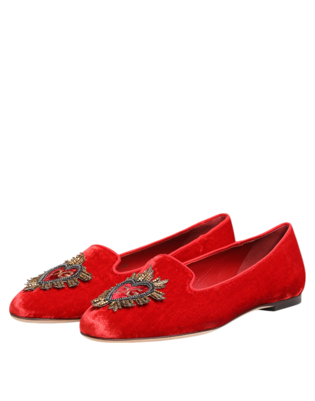 Red velvet dg heart loafers flat shoes-null