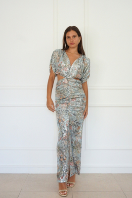 Aurelia sequined maxi dress with cut off ss2439, Multicolour, medium