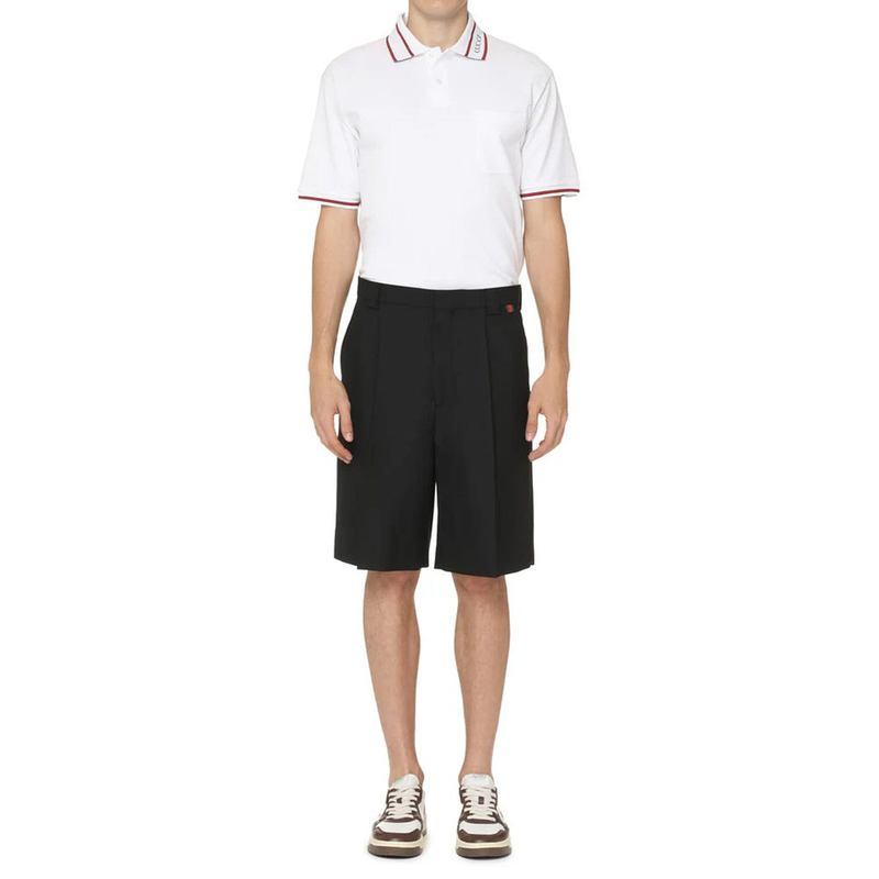 Black polyester bermuda shorts-null