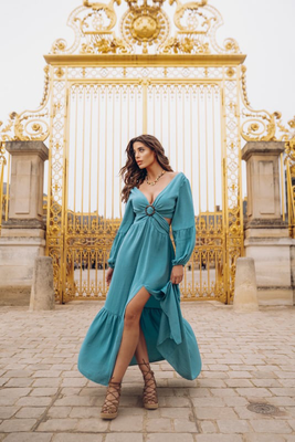 Cut out maxi dress - petrol green , s, Petrol Green, medium