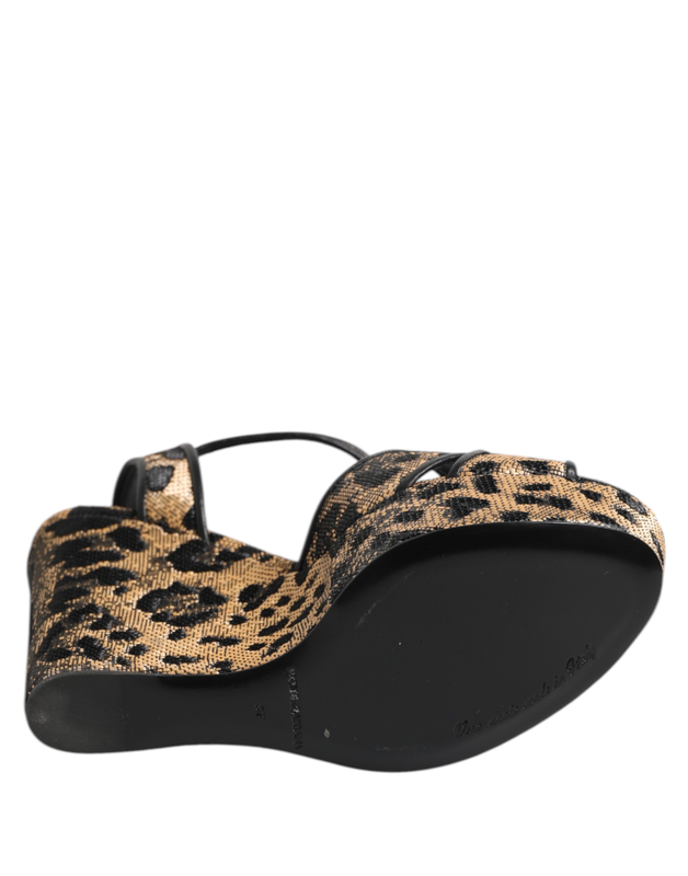 Brown leopard wedges ankle strap sandals shoes-null