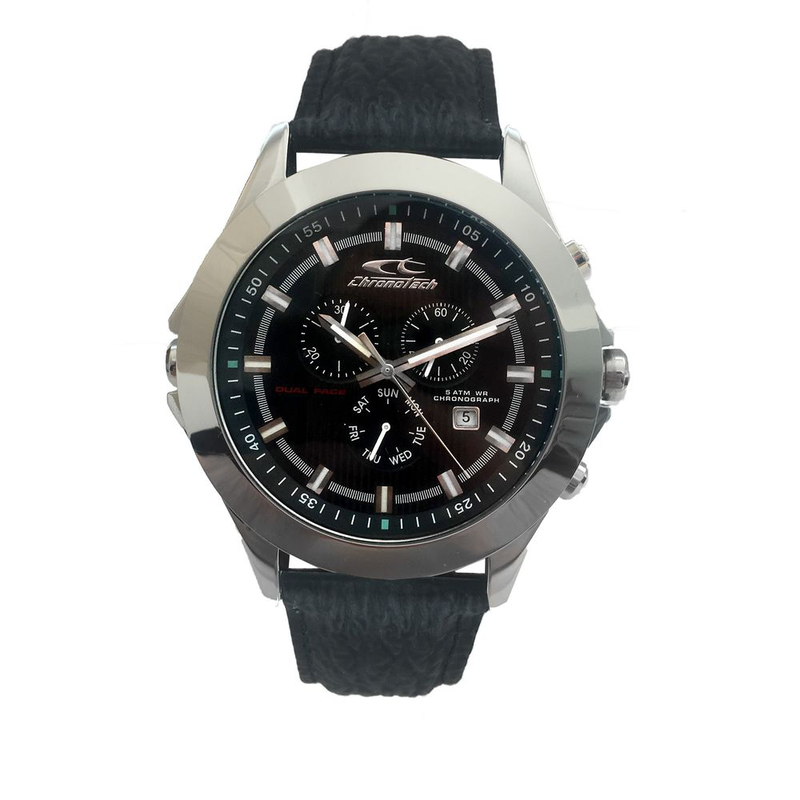 Black leather dress watch-null