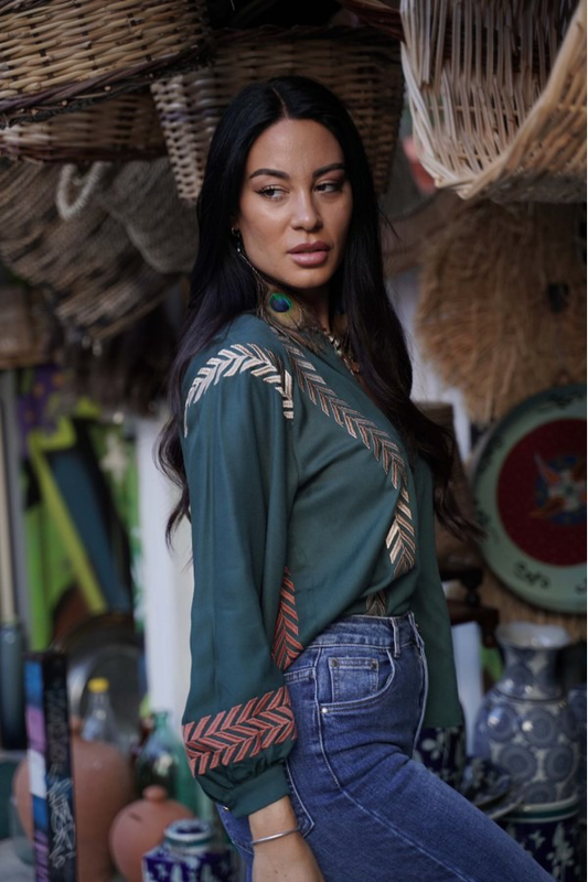 Boho shirt by donna martha - green cypress , l-null