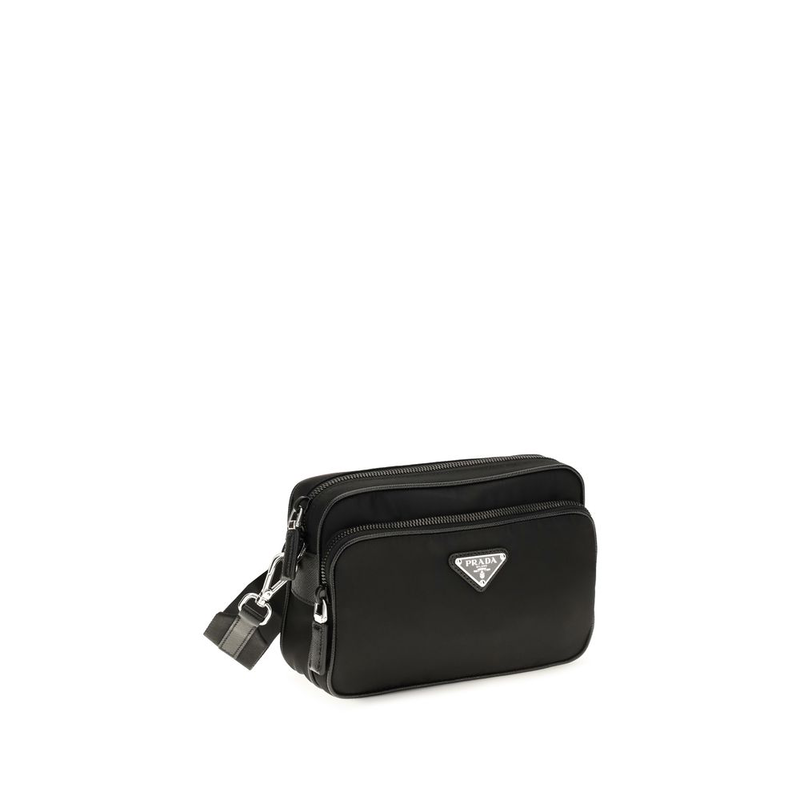Black recycled polyamide shoulder bag-null