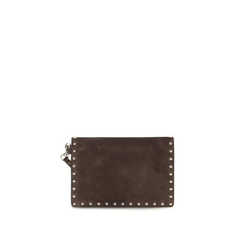 Brown suede leather clutch bag-null