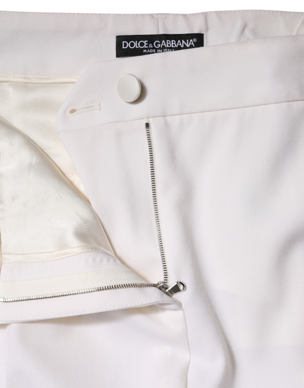 White wool mid waist tapered pants-null