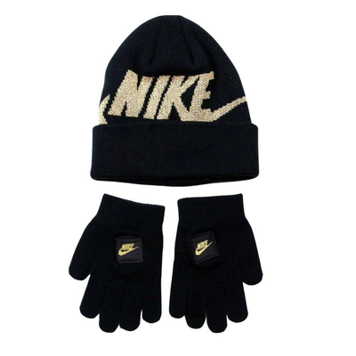 Nike futura beanie and glove box set, Black / Gold, medium