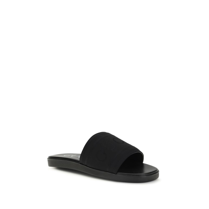 Black fabric flat sandals-null