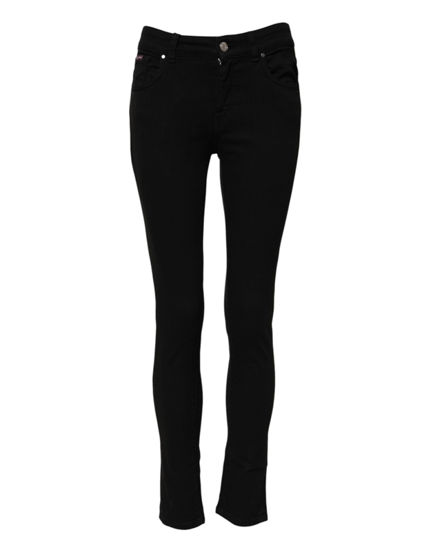 Black skinny cotton mid waisted denim jeans-null
