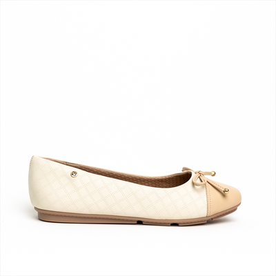 Piccadilly anatomic ballerina flat pumps with a bow, Beige, medium
