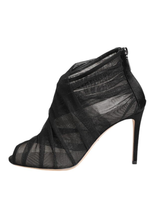 Black mesh stiletto heels ankle boots shoes-null