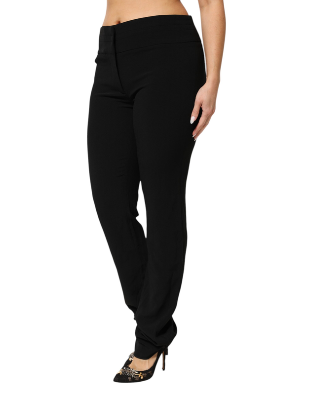 Black viscose acetate blend straight leg high waist pants-null