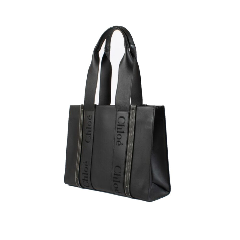 Black leather tote bag-null