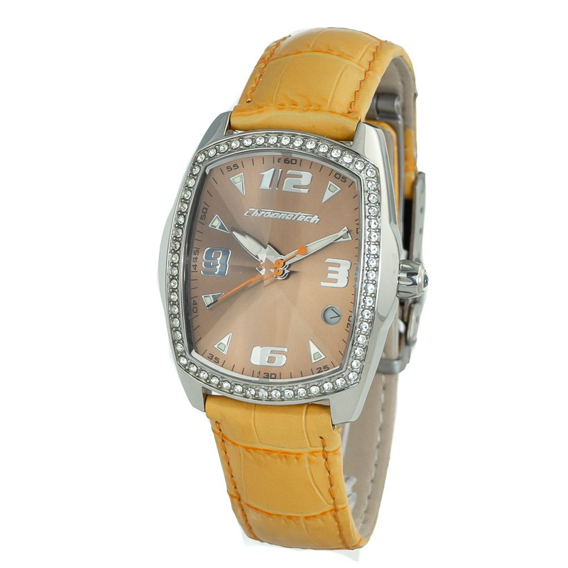 Orange leather dress watch-null