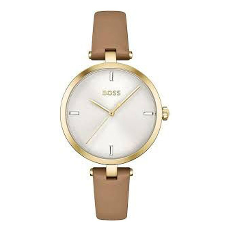 Beige leather dress watch-null