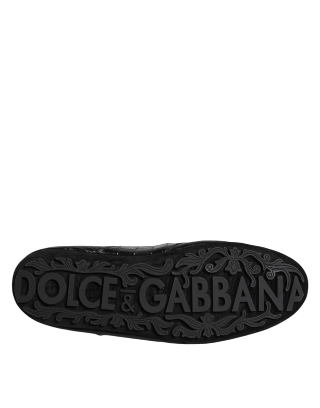 Black exotic leather low top sneakers shoes-null