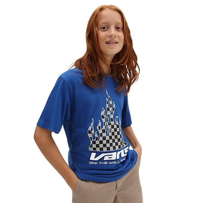 Vans youth reflective checkerboard flame tee, Blue, medium