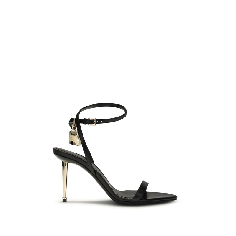 Black goatskin stiletto heel sandals-null