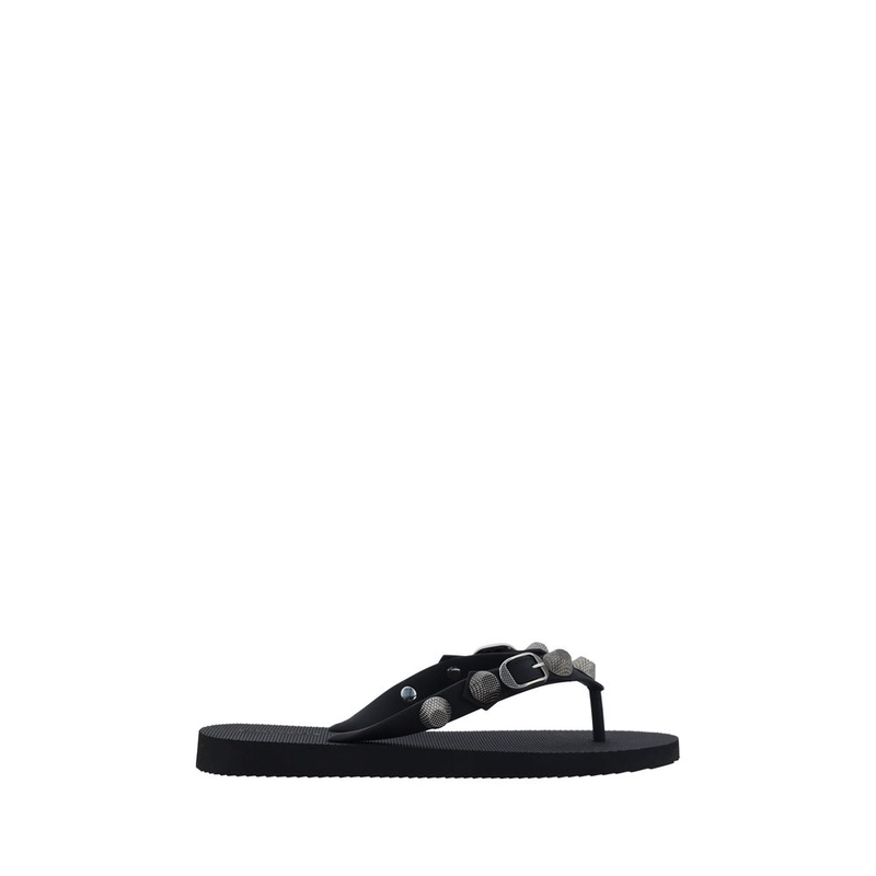 Black polyurethane flat sandals-null