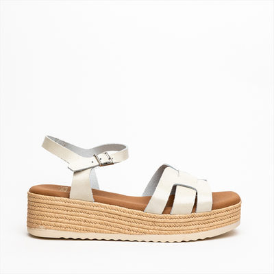 Nazeli premium ankle strap cut-out espadrilles wedge low sandals, Cream, medium