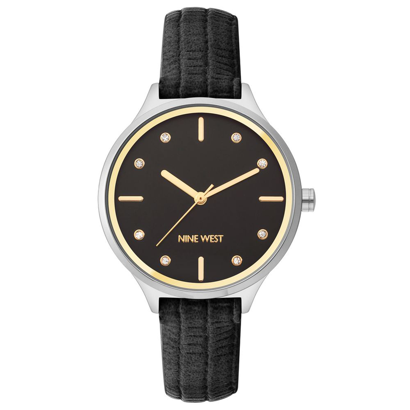 Black leather dress watch-null