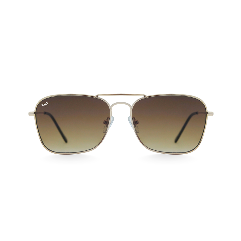 OJO everyday gold frame and temples 55-14 with reverse angle brown lenses rx-null