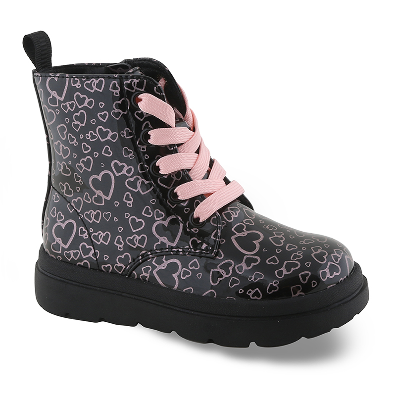 Girls boot - black patent with hearts-null