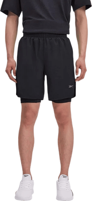 Reebok men's running 2-1 short, Black/lime, medium