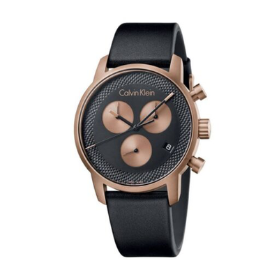 Calvin Klein k2g17tc1 men quartz watch, chronograph display and leather strap - black, Black, medium