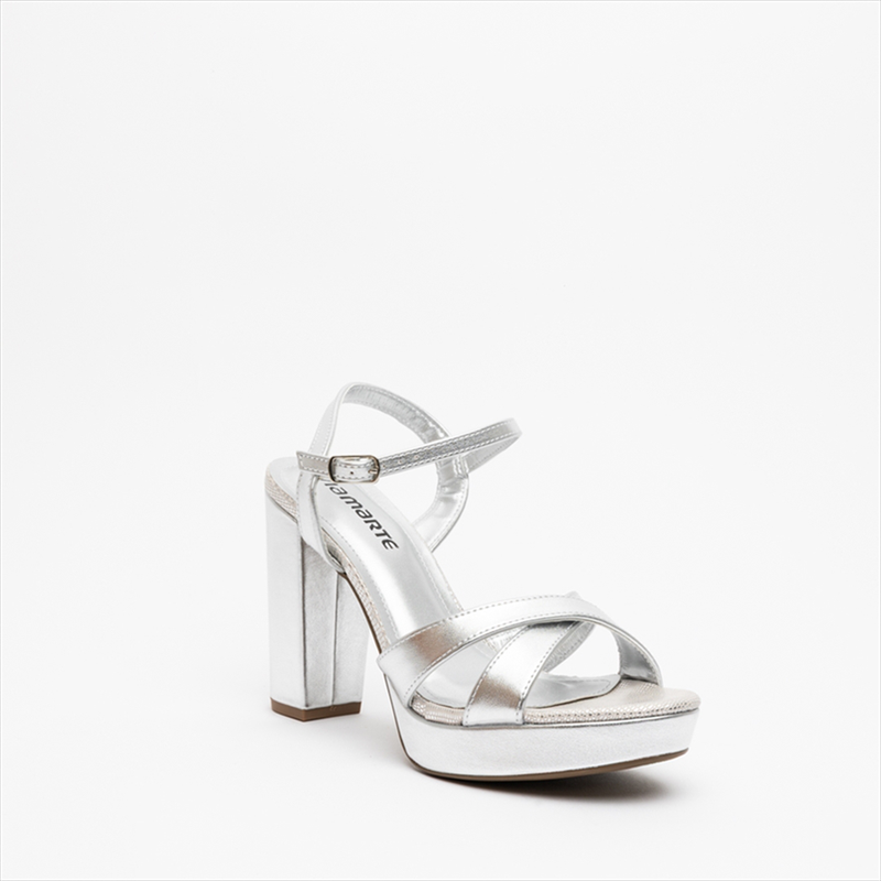 Via marte metallic cross strap high block heel sandals with front platform-null