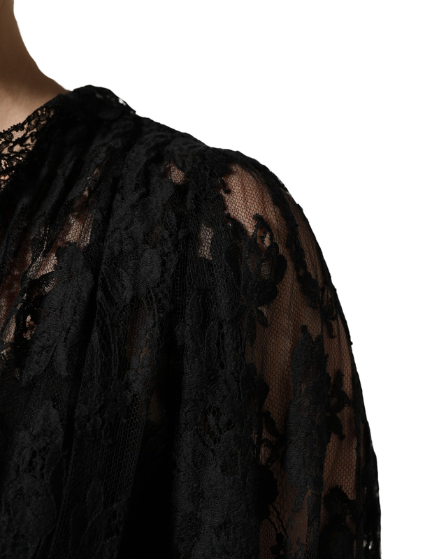 Black lace a-line long evening gown dress-null