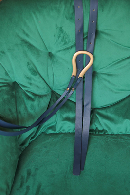 Faux leather belt with gold buckle navy