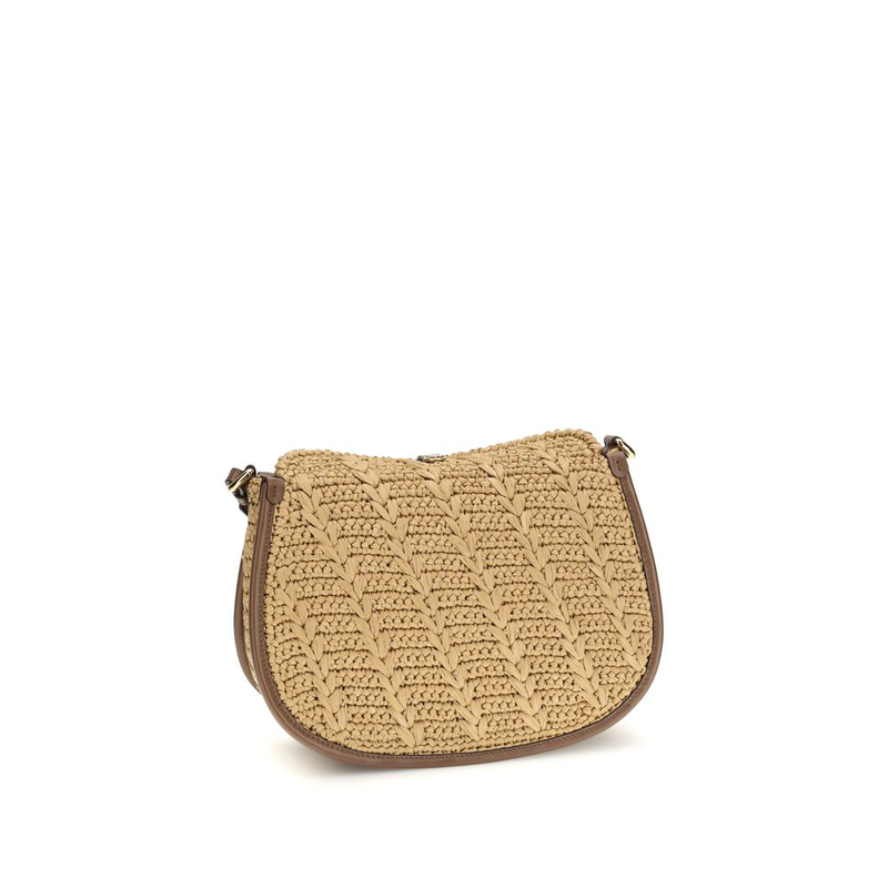 Beige raffia shoulder bag-null