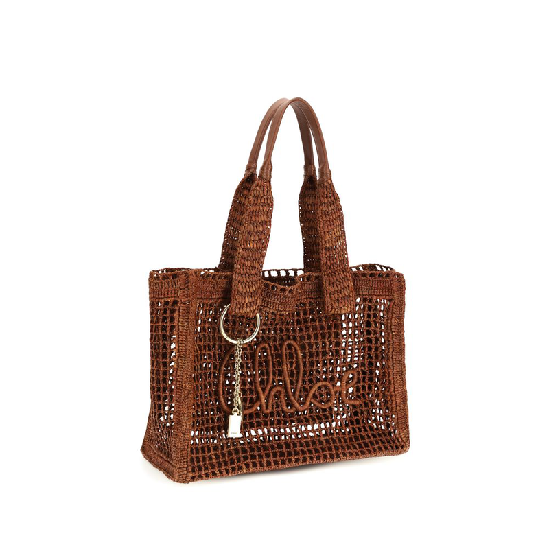 Brown raffia shoulder bag-null