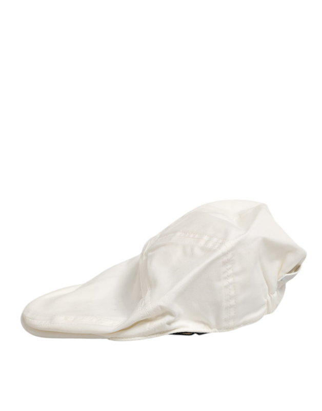 White cotton blend leather trim flat men cap hat-null