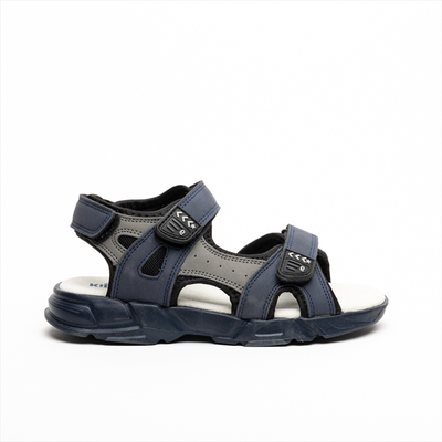 Kido velcro strap boys sandals with grey details, Navy, medium