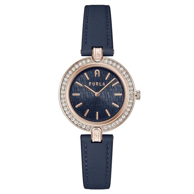 Blue leather dress watch-null