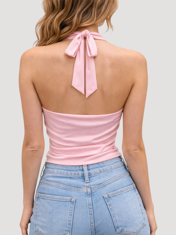 Halter neck draped cowl top - pink-null