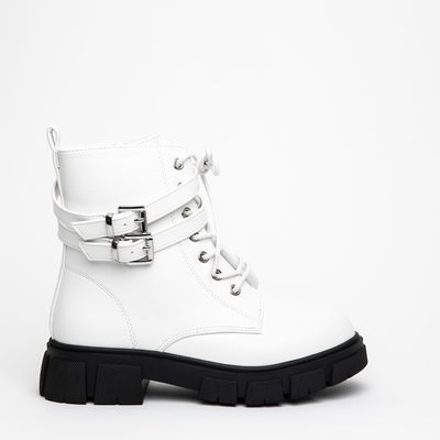 Miss belgini glam lace up chelsea boots with double buckle straps, White, medium