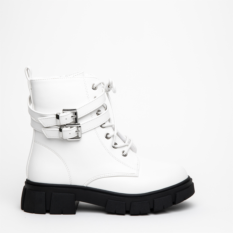 Miss belgini glam lace up chelsea boots with double buckle straps-null