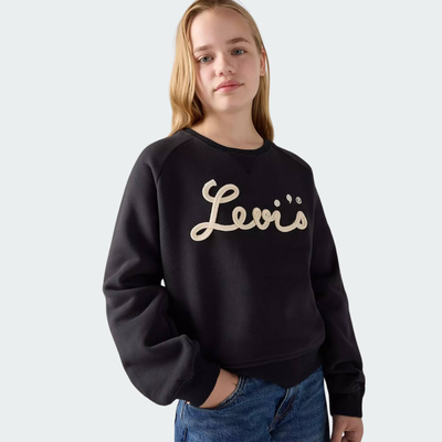 Girls mixed textures crew, Black, medium
