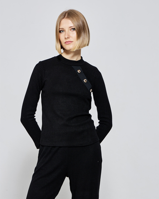 Blouse knit ribbed, Black, medium