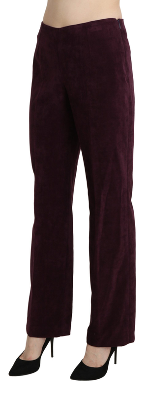 Purple suede high waist straight trouser pants-null