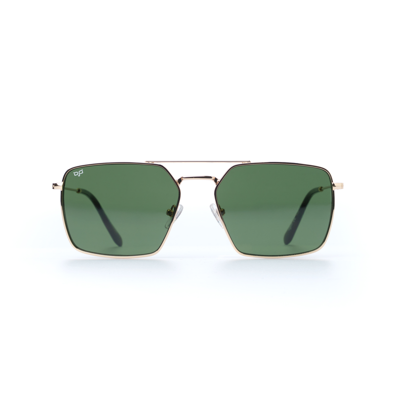 OJO sunglasses man square gold frame and temples with green lenses rx-null