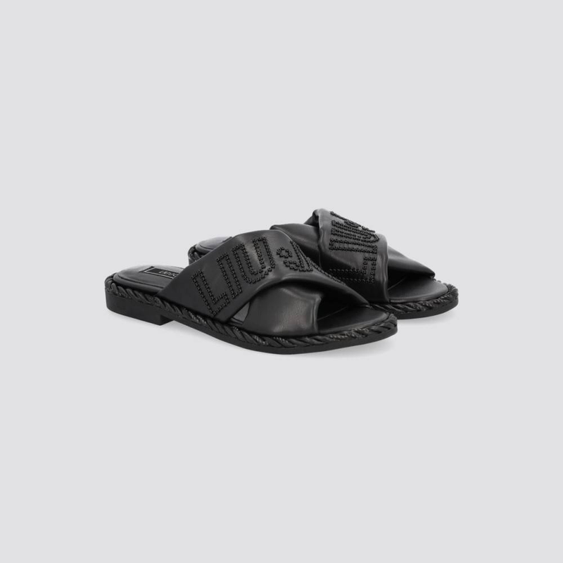 Faux leather slides with maxi logo-null