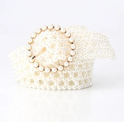 Pearl belt with round, Off White, medium