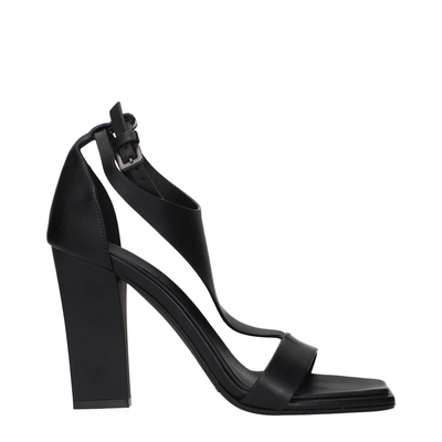 Black leather stiletto heel sandals, Black, medium