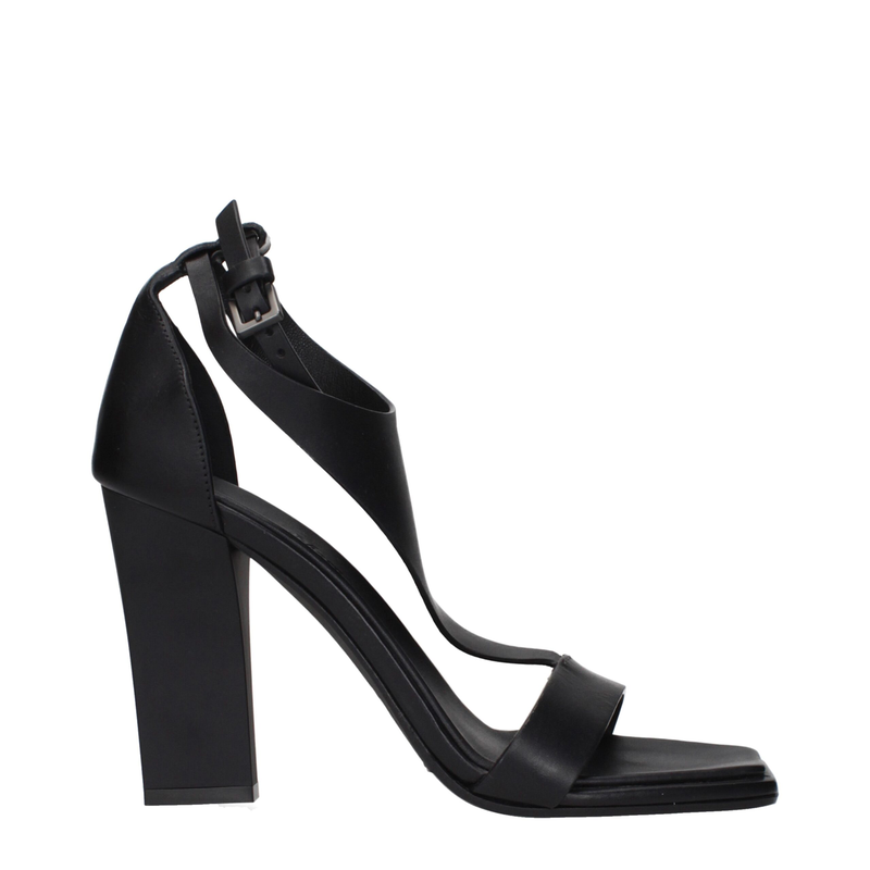Black leather stiletto heel sandals-null