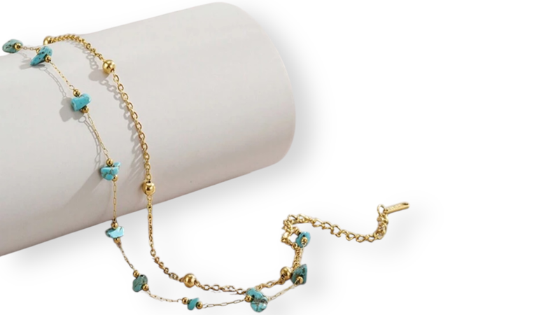 Stainless steel natural stone anklet-null